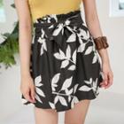 Band-waist Floral Print Skirt With Sash
