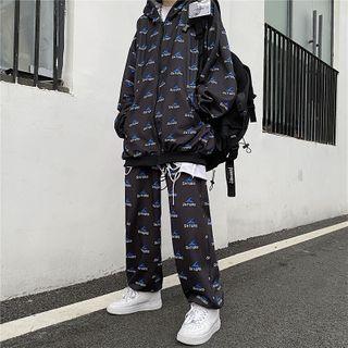Lettering Hooded Zip Jacket / Harem Pants