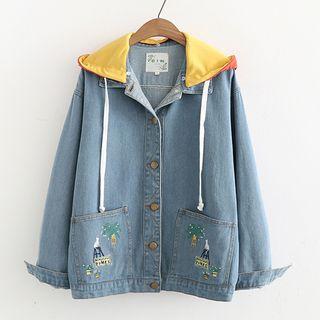 Detachable Hood Embroidered Denim Jacket