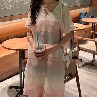 Color-block Striped V-neck Short-sleeve Dress