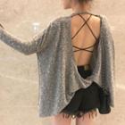 Set: Open Back Long Sleeve Loose Top + Strappy Cross Back Camisole Top