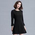 Pleated Long-sleeve A-line Dress