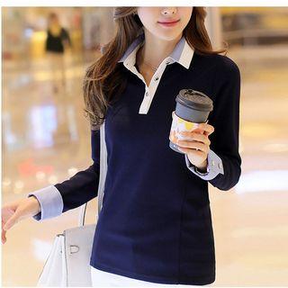 Paneled Long Sleeve Polo T-shirt