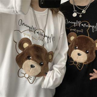 Lettering Bear Embroidered Long-sleeve T-shirt