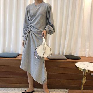 Long-sleeve Drawstring Midi A-line Sweatshirt Dress