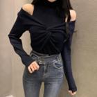 Off Shoulder Mock Two-piece Twist-front Knit Top