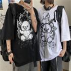 Couple Matching 3/4-sleeve Bear Print T-shirt