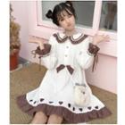 Heart Embroidered Long-sleeve A-line Dress White - One Size