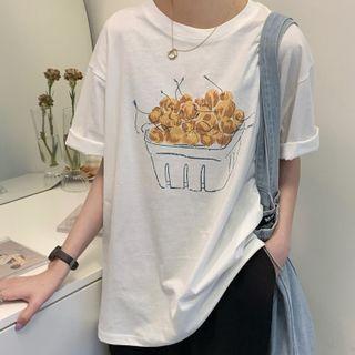 Cherry Print Short-sleeve T-shirt White - One Size