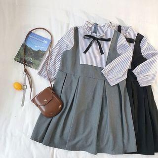 Mock Two-piece Striped Lace-up 3/4-sleeve Dress