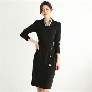Tall Size Buckled-waist Button-trim Coatdress