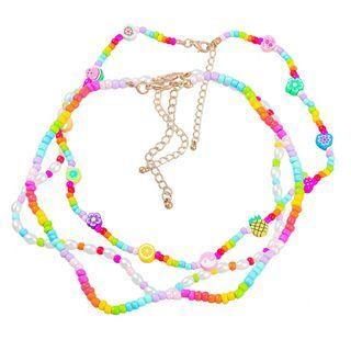 Set Of 3: Color Block Bead Necklace Set Of 3 - Rose Pink & Yellow & Blue - One Size