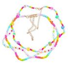 Set Of 3: Color Block Bead Necklace Set Of 3 - Rose Pink & Yellow & Blue - One Size