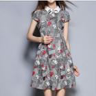 Collared Printed Short Sleeve A-line Dress