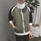 Stand Collar Color Block Zipped Jacket