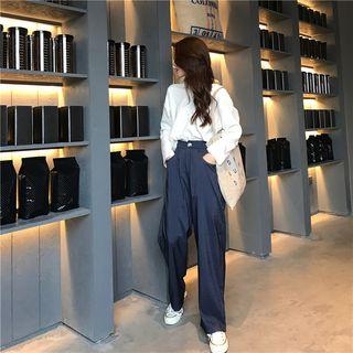Plain Loose-fit Sweatshirt / High-waist Wide-leg Pants