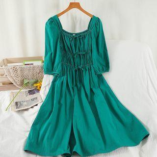 Puff-sleeve Bow Detail A-line Dress