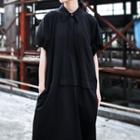 Short-sleeve Shirtdress Black - One Size