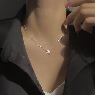 Clover Rhinestone Pendant Sterling Silver Necklace 1 Pc - Silver - One Size