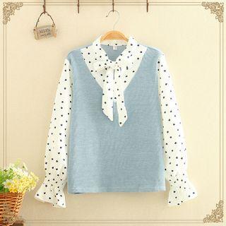 Heart Printed Mock Two Piece Long-sleeve Top