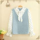 Heart Printed Mock Two Piece Long-sleeve Top