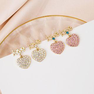 Alloy Love Lettering Rhinestone Heart Dangle Earring