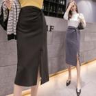 High-waist Twisted Slim Fit Split Hem Skirt