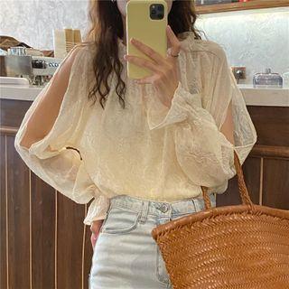 Stand Collar Off Shoulder Top Almond - One Size