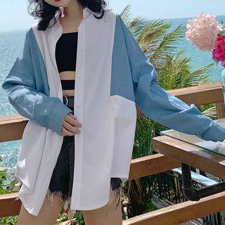 Two Tone Long Sleeve Shirt As Shown In Figure - One Size