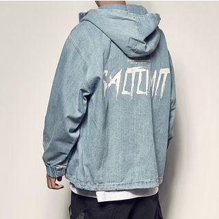 Couple Matching Letter Hooded Denim Jacket