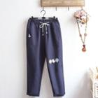 Cat Embroidery Straight-fit Pants
