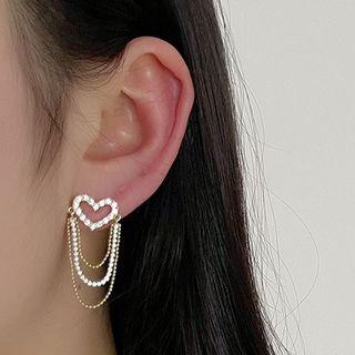 Rhinestone Heart Drop Earring 1 Pair - S925 Silver - Gold - One Size