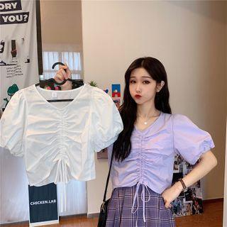 Short-sleeve Ruched-front Blouse