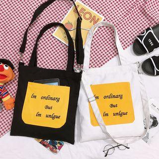 Two-way Lettering Two Tone Canvas Tote Bag