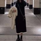 Contrast Trim Midi Knit Dress Black - One Size