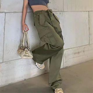 Drawstring Pocket Wide Leg Cargo Pants