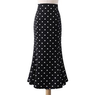 Polka Dot Midi Mermaid Pencil Skirt Polka Dot - Black - M