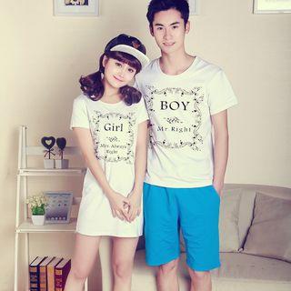 Couple Matching Print Short-sleeve T-shirt / T-shirt Dress