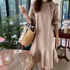 Eyelet-collar Ruffle-hem Dress With Sash