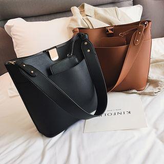Set: Faux Leather Bucket Bag + Clutch