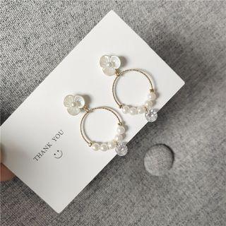 Rhinestone Charm Bead Accent Hoop Earrings 01 - 1 Pair - Gold - One Size