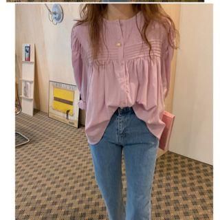 Balloon-sleeve Blouse Light Purple - One Size