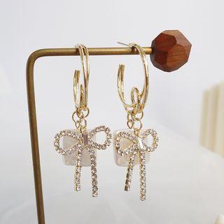 925 Sterling Silver Rhinestone Bow Dangle Earring 1 Pair - One Size