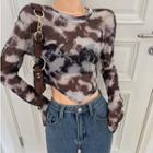 Long-sleeve Tie-dye Mesh Crop Top