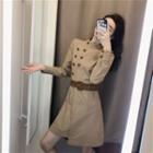 Belted Long-sleeve Mini A-line Dress