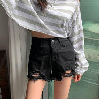 Fringe-hem Cotton / Denim Shorts