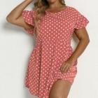 Plus Size Short-sleeve Dotted Mini A-line Dress