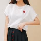 Short-sleeve Frill Trim Embroidered Heart T-shirt
