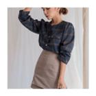 Round-neck Checked Blouse