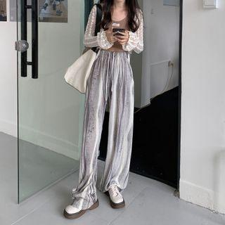 Drawstring Tie-dyed Wide Leg Pants